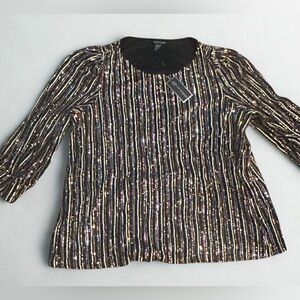 NWT Cable & Gauge Sequin Multicolor Blouse Size 1X Holiday Party Glam 3/4 sleeve